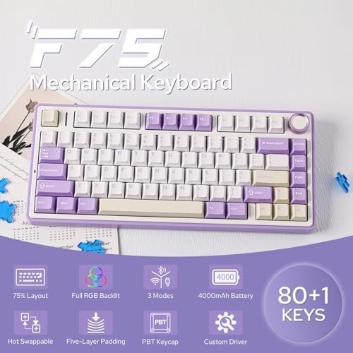 EPOMAKER x Aula F75 Gasket Mechanical Keyboard, 75% Wireless Hot Swappable Gaming Keyboard with Five-Layer Padding&Knob, BT/2.4GHz/USB-C, RGB (Purple, LEOBOG Reaper Switch)