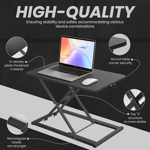 Standing Desk Converter 23.6" x 13.4", Adjustable Height 2.4"–15.7", Sit Stand Converter with Sturdy Steel Frame, Ergonomic Standing Desk Topper & Monitor or Laptop Riser for Home Office