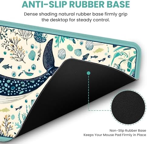 Aesthetic Desk Mat, Cute Drifting Whales Desk Pad Protector for Work & Decor, 35.4" x 15.7", Pretty Non-Slip Extended Mouse Pad for Office or Home