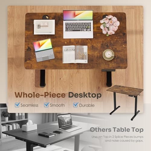 Monomi 35"x20" Small Electric Standing Desk,Whole Piece Desktop,Brown