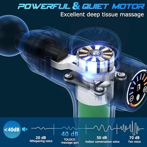 TOLOCO Massage Gun, Back Massager 10 Replacement Head for Pain Relief Deep Tissue, Percussion Massage Guns 7 Speed Level Super Quiet Electric Massager Fathers Day Dad Gifts, Carbon