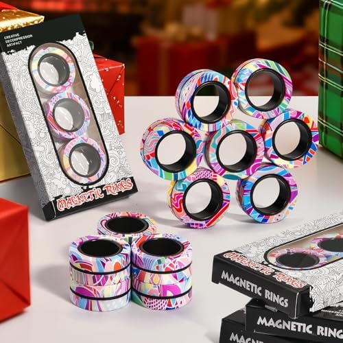 Magnetic Rings Fidget Toys for Adults,Fidget Spinner Rings for Anxiety Relief Therapy Toys for Teens Boy and Girl Ages 8-13,Gift for Kids Party Favors Stocking Stuffers,3pcs
