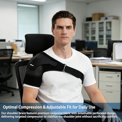 Shoulder Brace for Torn Rotator Cuff, Shoulder Support Immobilizer for Men and Women, Adjustable Compression Sleeve for Pain Relief, Dislocated AC Joint, Injury Recovery, Left or Right (Blue S-M)