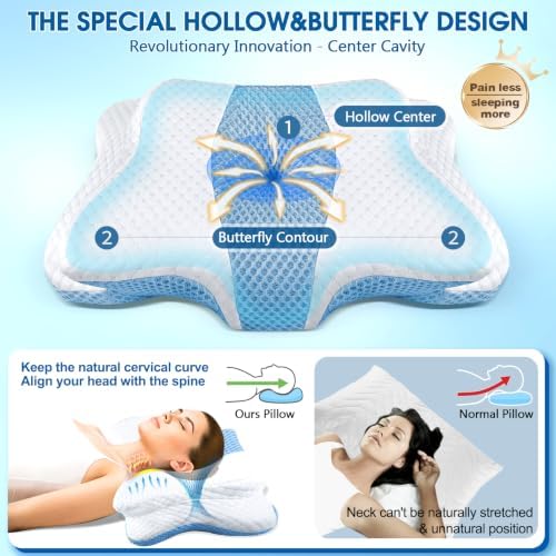 CHxxy Memory Foam Pillows, Cervical Pillow for Neck & Shoulder Pain Relief,