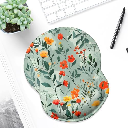 ITNRSIIET Ergonomic Mouse Pad with Gel Wrist Support Small Wrist Rest Smooth Surface Non-Slip PU Base Comfortable Office Supplies Pain Relief, 8.7 x 7.2 inches, Beautiful Flowers