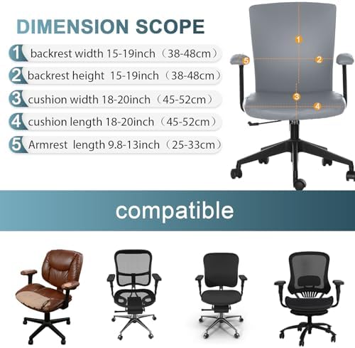Tallew 4 Pcs Office Chair Covers PU Leather Office Desk Accessories Universal Computer Chairs Cover Stretchable Protective Chair Seat Covers Desk Armrest Cover Slipcovers Rotating Backrest(Grey)
