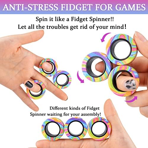 Cevioce 3Pcs Magnetic Rings Fidget Toy Set, ADHD Anxiety Magnetic Fidget Toys Adults Fidget Spinner Rings for Relief, Easter Gifts for Kids 8+ Year Old Easter Basket Stuffers for Teens Boys Girls C