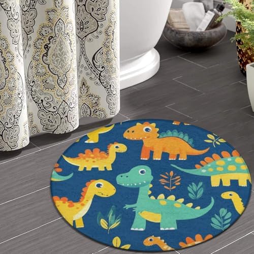 Soft Round Yoga Carpet, Office Chair Decor Round Mat for Carpet and Hardwood Floors Cute Dinosaur