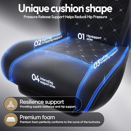 Dowinx Gaming Chair with Heated Massage Lumbar Support,Big and Tall Fabric Gaming Chairs for Adults with Footrest, Ergonomic Computer Game Chair with Poket Spring Cushions, 350lbs, Black