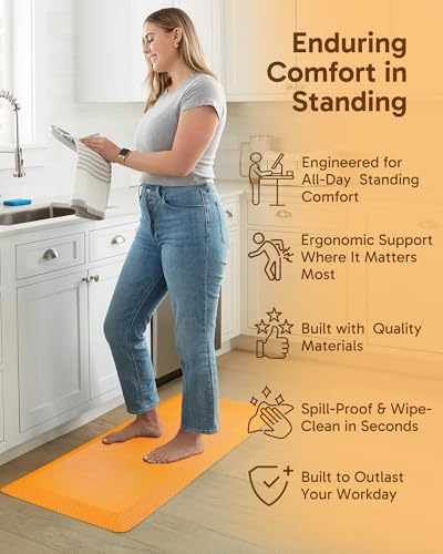 Ophanie Kitchen mats for Floor, 3/4 inch Thick, Kitchen Rugs, 20x48 Anti Fatigue Standing Cushioned Mat,Waterproof,Comfort Ergonomic mat for Office, Home,Sink with 99+ Pairs of Anti-Slip Bottom Ridges