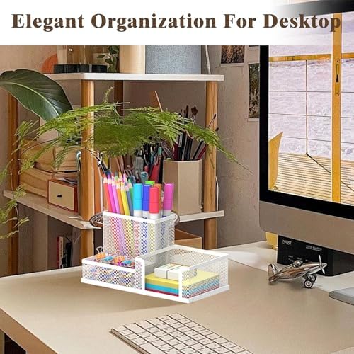 SUPEASY Pen Holder Desk Organizer, Office Supplies Pencil Holder with 3 Compartments, Desk Accessories and Workspace Organizers for Home School Classroom, White