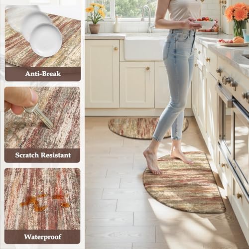 KIMODE Kitchen Mats Cushioned Anti Fatigue, Half Moon Abstract Kitchen Rugs