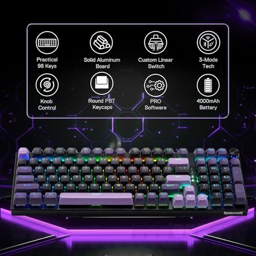 Redragon K740 PRO Wireless RGB Gaming Keyboard, Aluminum Base & Knob, 95%