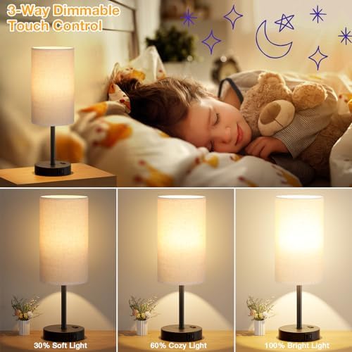 Dicoool 17.4" Bedside Lamp for Bedroom - Dimmable Touch, USB A+C, AC Outlet