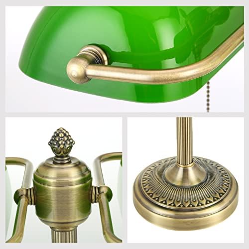 Green Double Head Glass Bankers Desk Lamp,Plug in