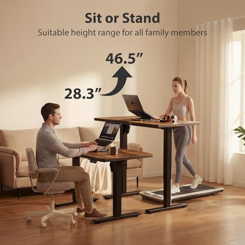 Cubiker Standing Desk, 55x24 Inches Sit Stand Home Office Desk, Electric Stand up Desk, Adjustable Desk with Splice Board, Black Frame/Rustic Brown Top