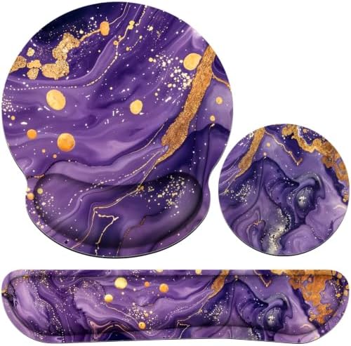 Mouse Pad with Wrist Rest Set, 3-in-1 Wrist Support Mousepad Set, Gaming Mat Pad with Anti-Skid Base,Ergonomic Mouse Pad Purple,Memory Foam Gel Wrist Rest for Computer Keyboard