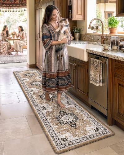 DEXI Kitchen Floor Mats Cushioned Anti Fatigue Runner Rug 24x107 Brown