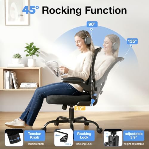 ALLGOD Ergonomic Office Chair, Breathable Mesh Ergonomic Desk Chair with Adjustable Lumbar Support, Flip-up Armrests, Computer Chairs Comfortable for Home, Office, Work, 300lbs, Black (8Pack)