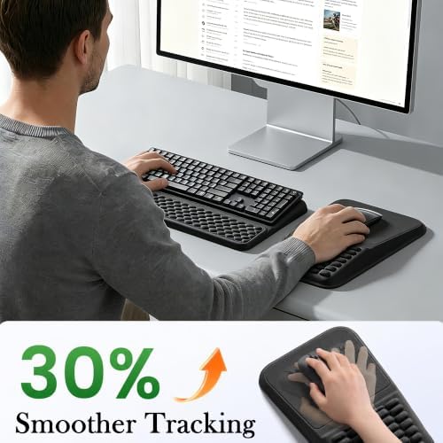 2 in 1 Ergonomic Keyboard Wrist Rest & Mouse Pad Set Adjustable Angle Keyboard Stand Riser Tray with Storage Pen Slot Slow Rebound Memory Foam Wrist Support Pad for Office Home School
