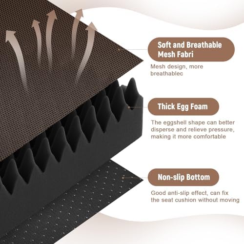 Geiserailie Breathable Mesh Cover Egg Chair Cushion with Non-Slip Cover Egg Foam Pad Set for Chairs Relieve Back Foam Seat Recliner Cushions 4" Thick Office Chair Accessories Pad (1 Set,Gray Black)