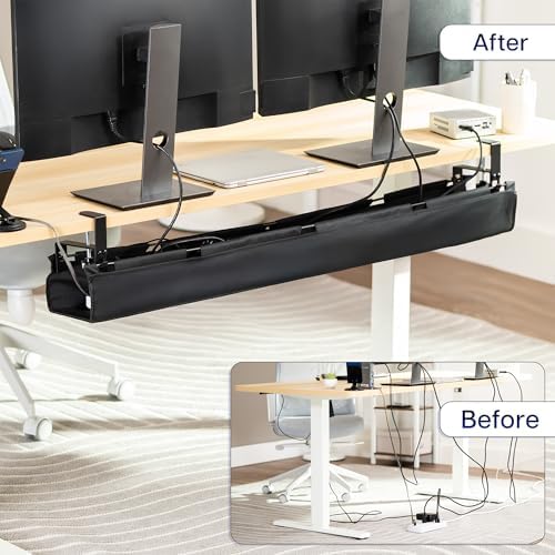 VIVO Black Clamp-on 47 in Fabric Cable Management Tray, DESK-AC47F-C