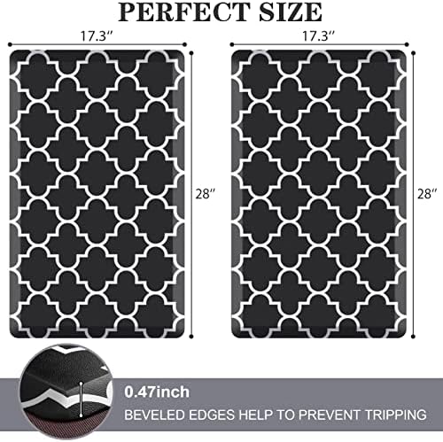 SweetFeet Kitchen Mat [2 PCS] Comfort Kitchen Rugs and Mats,Non-Skid Waterproof Anti-Fatigue Standing Floor Mats, Ergonomic Designed for Kitchen, Floor, Home, Office, Laundry, Black (17"x28"+17"x28")