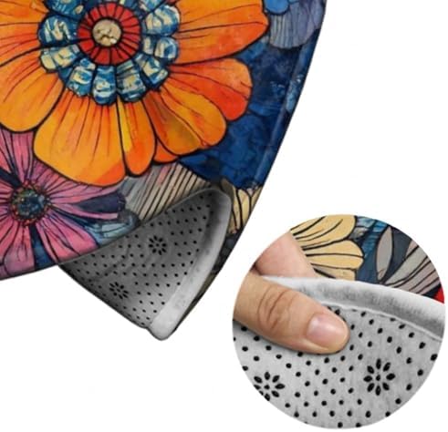 Fashion Round Area Rug Large Non Slip Carpet, Boho Floral Blossom Unisex Home Decor Mat