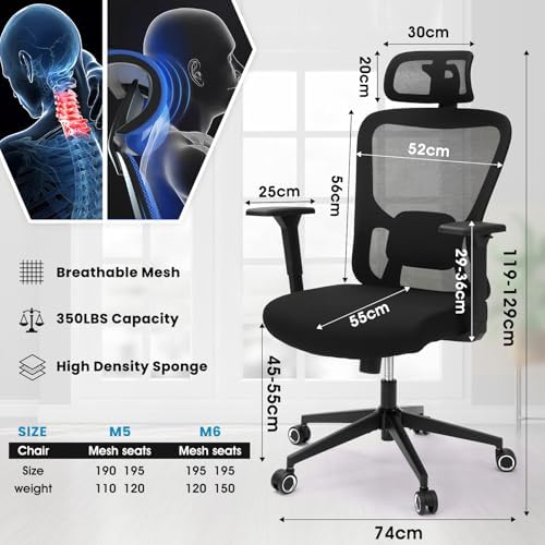 Monhey Black Office Chair, Ergonomic Office Chair, Home Office Desk Chair for Big and Tall People, Computer Chair with Adjustable Headrest, Lumbar Support, Flip-Up Arms, PU Wheels (03black)