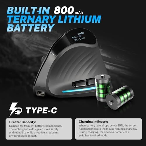Gaming Mouse with Display, Wireless Vertical Ergonomic Mouse with Tri-Mode Connectivity, 7 Programmable RGB Buttons, 4000 DPI, Rechargeable for PC Laptop Mac