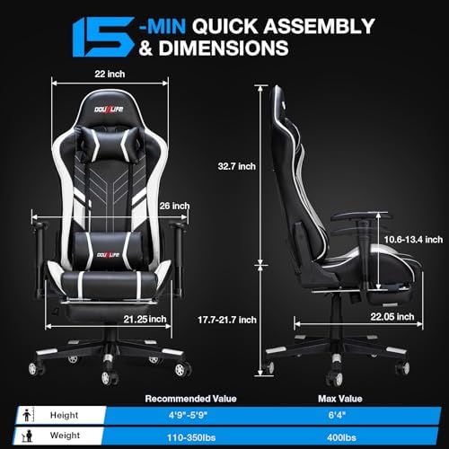 Douxlife 7-Point Massage Gaming Chair with Footrest, 400lbs Heavy Duty