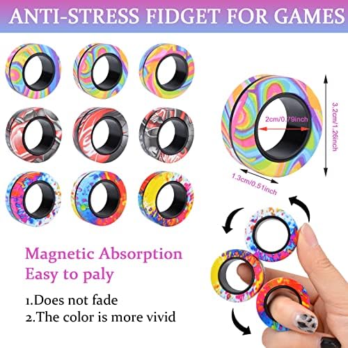 Cevioce 18Pcs Magnetic Rings Fidget Toy Set, ADHD Anxiety Magnetic Fidget Toys Adults Fidget Spinner Rings for Relief, Easter Gifts for Kids Year Old Easter Basket Stuffers for Teens Boys Girls A