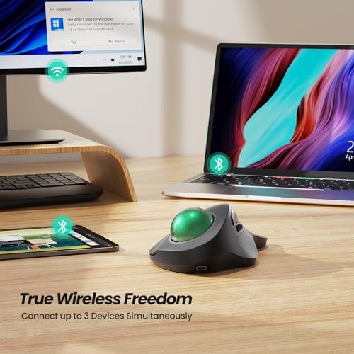 Nulea M505A Wireless Trackball Mouse Ergonomic 44mm Index Finger Control
