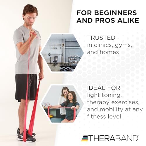 THERABAND Professional Resistance Band, Red Level 2 Medium, 5 ft Exercise