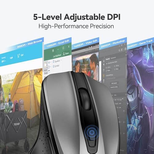 TECKNET Wireless Mouse, 2.4G Ergonomic Computer Mouse, 2600 DPI, Silver