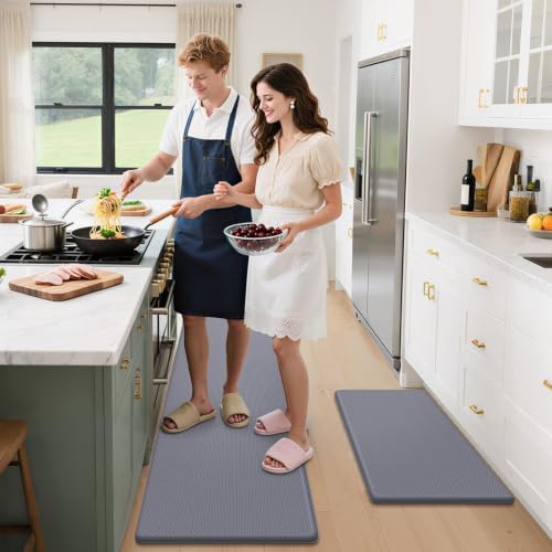 StepLively Kitchen Mat for Floor 2 PCS, Anti Fatigue Rugs, Grey
