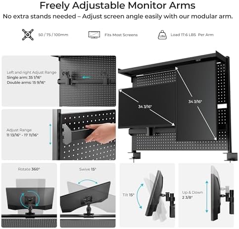 EUREKA ERGONOMIC Desk Pegboard Dual Monitor Stand 43x34 Black
