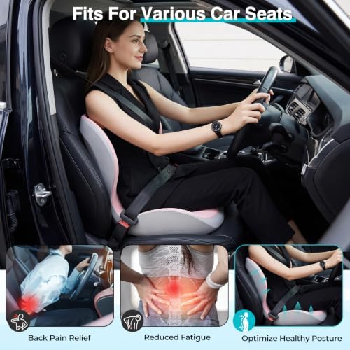 Seat Cushion for Office Chair and Car, L-Shaped Memory Foam Seat Cushions, Ergonomic Sciatica & Tailbone Pain Relief Cushion with Non-Slip Breathable Cover, Back Support for Office Chair-Pink Gray