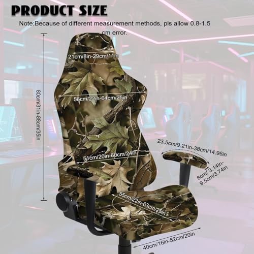 Forest Camo Gaming Chair Covers Anti-Slip Gamer Chair Seat Cover Stretch Fit Office Computer Armchair Slipcover for Reclining Racing Gaming Chairs