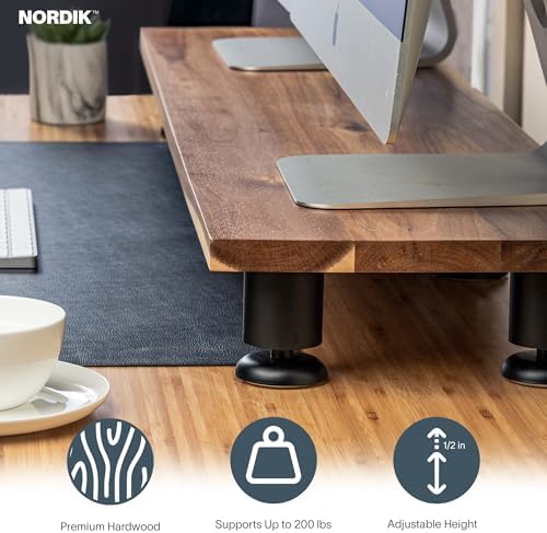 Nordik Dual Monitor Stand Riser -Hardwood Acacia Monitor Shelf 42x10.5 in