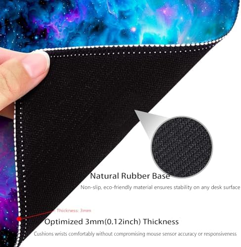 Blue and Purple Nebula Mouse Pad, Cosmic Space Galaxy Durable Desk Mat