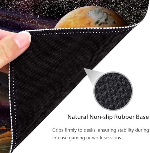 Outer Space Planets Mouse Pad 9.5"x 7.9", Reinforced Stitched Edges, Durable Anti-Slip Gaming & Office Mat Desk Decor, Galaxy Universe Stars Deep Sky Objects Stones Astronomy