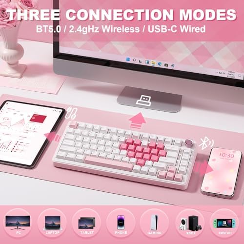 YUNZII B75 PRO 75% Wireless Mechanical Keyboard (White Heart,MilkV2)