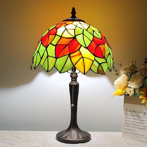 Tiffany Table Lamp Maple Leaves Stained Glass Reading Lamp for Bedroom Living Room Art Decor Bedside Nightstand Night Light for Home Office LED Bulb Included
