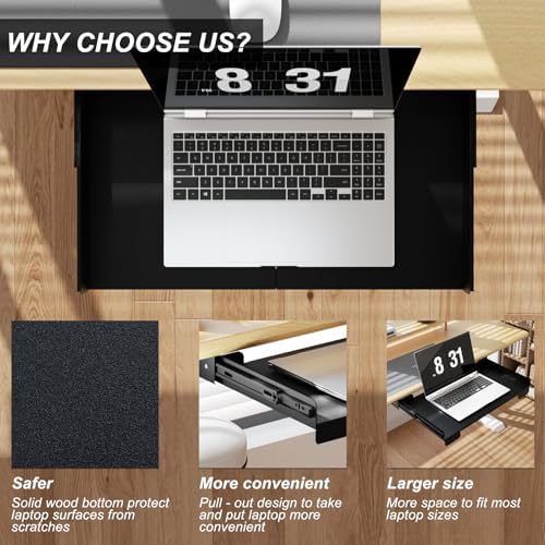 26 Inch Under Desk Mounted Sliding Loptop Drawer, Desktop Extension Pull-Out Laptop Tray for Office Desk, Extra Storage Organizer for Sit Stand Workstation