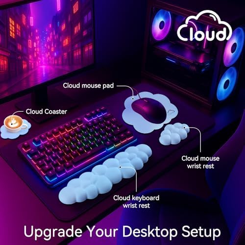 Sushret Cloud Wrist Rest for Computer Keyboard and Mouse Pad Set, Blue