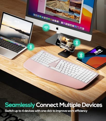 Nulea RT07B Wireless Ergonomic Keyboard - Split Keyboard, Wrist Rest, Natural Typing, Bluetooth and USB Connectivity, USB-C Rechargeable,Compatible with Windows Mac (Silver White)