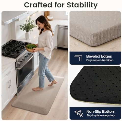 1" Extra Thick Anti Fatigue Kitchen Mats for Floor Standing Desk Mat, Khaki