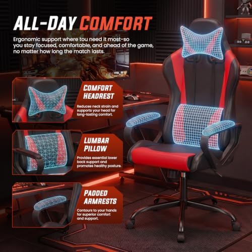 PayLessHere | Gaming Chair | Red | with Adjustable Lumbar Support