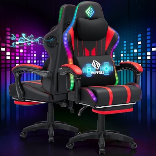 HOFFREE RGB Gaming Chair with Speakers Music Rhythm Lights Game Chair-Red